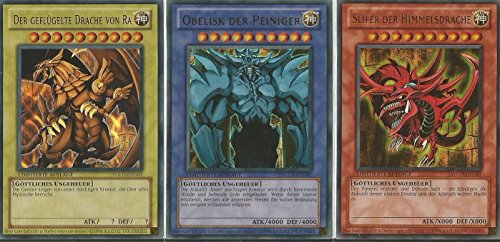 Yu-Gi-Oh! - Juego completo de cartas de dioses egipcios (edición limitada, edición limitada, incluye obelisco de los Peiniger YGLD-DEG02, el dragón alado de Ra YGLD-DEG03)