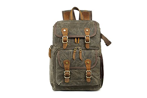 YuanWen Mochila de lona para cámara réflex digital de gran capacidad frontal abierta impermeable antichoque SLR/DSLR Cámara Mochila de viaje Bolsa de cámara profesional Bolsa de cámara verde