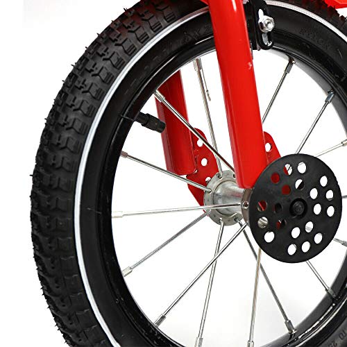 Yunrux - Bicicleta infantil de 14 pulgadas para niños y niñas, con ruedas de apoyo para 3 a 6 años, bicicleta de camping con marco de acero al carbono, estable, unisex, para niños, 95 – 125 cm rojo