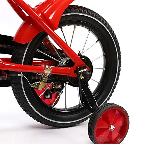 Yunrux - Bicicleta infantil de 14 pulgadas para niños y niñas, con ruedas de apoyo para 3 a 6 años, bicicleta de camping con marco de acero al carbono, estable, unisex, para niños, 95 – 125 cm rojo