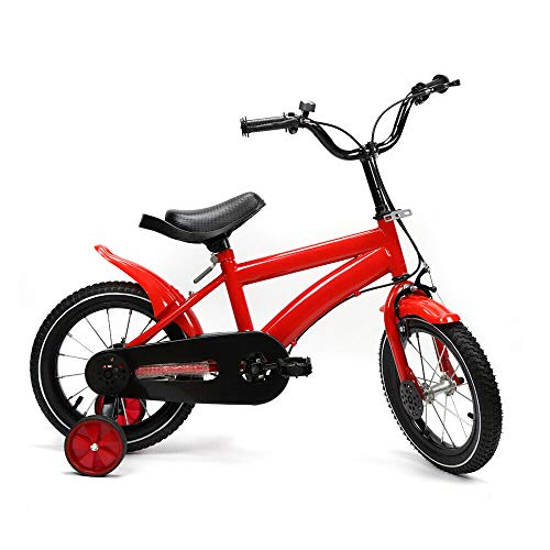 Yunrux - Bicicleta infantil de 14 pulgadas para niños y niñas, con ruedas de apoyo para 3 a 6 años, bicicleta de camping con marco de acero al carbono, estable, unisex, para niños, 95 – 125 cm rojo