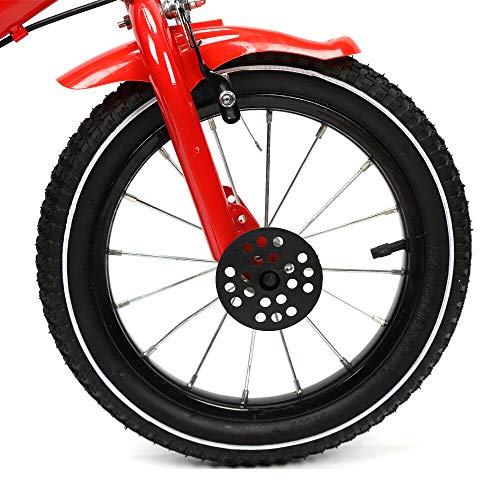 Yunrux - Bicicleta infantil de 14 pulgadas para niños y niñas, con ruedas de apoyo para 3 a 6 años, bicicleta de camping con marco de acero al carbono, estable, unisex, para niños, 95 – 125 cm rojo