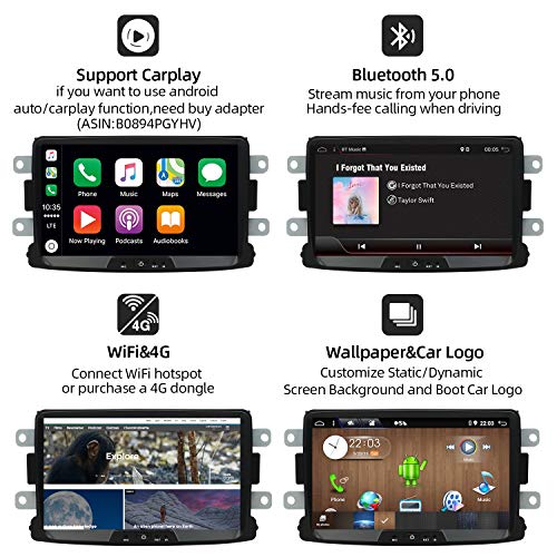 YUNTX Android 10 Autoradio Compatible con Dacia Sandero/Renault Duster/Logan 2 - GPS 2 Din -Cámara Trasera&Canbus GRATIS - 8 pulgada- 2G32G -Soporte DAB+/Mandos de Volante/4G/WiFi/Bluetooth/MirrorLink