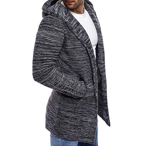 Yvelands Trench de Punto para Hombre, Fashion Cardigan con Capucha Larga y Casual Color sólido Sweater, Ofertas Baratas!(Gris Oscuro,EU:50/CN-XXL)