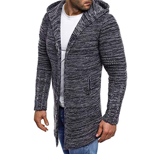 Yvelands Trench de Punto para Hombre, Fashion Cardigan con Capucha Larga y Casual Color sólido Sweater, Ofertas Baratas!(Gris Oscuro,EU:50/CN-XXL)