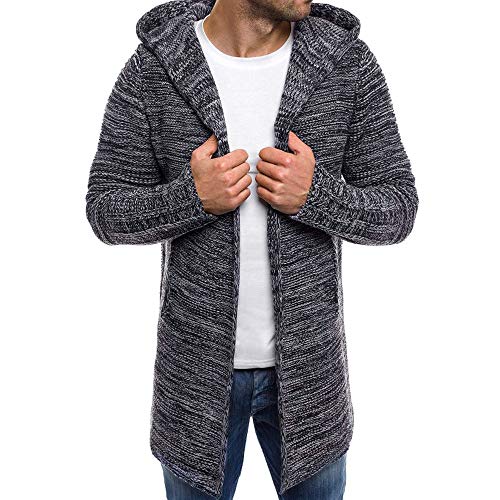 Yvelands Trench de Punto para Hombre, Fashion Cardigan con Capucha Larga y Casual Color sólido Sweater, Ofertas Baratas!(Gris Oscuro,EU:50/CN-XXL)