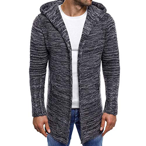 Yvelands Trench de Punto para Hombre, Fashion Cardigan con Capucha Larga y Casual Color sólido Sweater, Ofertas Baratas!(Gris Oscuro,EU:50/CN-XXL)