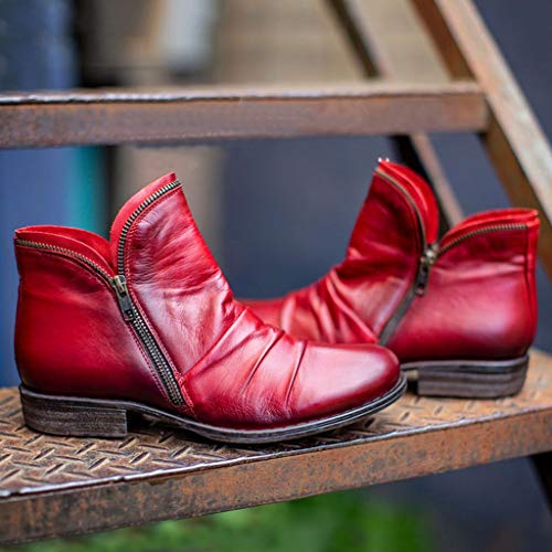 YWLINK Botas cortas de mujer Hunter Zapatos CuñA Botas De Lluvia Hebilla Con Cremallera Lateral Zapatos De Retro Moda Casual Antideslizante Botas De Nieve TamañO Grande (Rojo, 39)