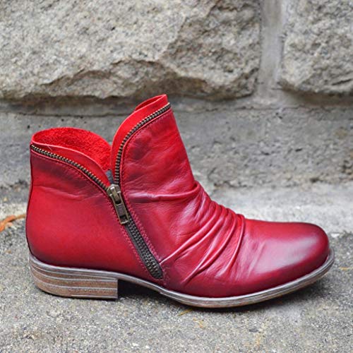 YWLINK Botas cortas de mujer Hunter Zapatos CuñA Botas De Lluvia Hebilla Con Cremallera Lateral Zapatos De Retro Moda Casual Antideslizante Botas De Nieve TamañO Grande (Rojo, 39)