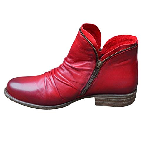 YWLINK Botas cortas de mujer Hunter Zapatos CuñA Botas De Lluvia Hebilla Con Cremallera Lateral Zapatos De Retro Moda Casual Antideslizante Botas De Nieve TamañO Grande (Rojo, 39)