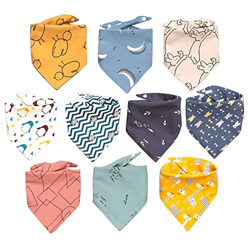 YZCX 10 Piezas Baberos Bebe Bandanas con 2 Ajustables Botón a Presión 100% Algodón Orgánico Baberos Recién Nacido Suave y Absorbente Baberos Drool para Niños y Niñas 0-3 Años (Color 1)