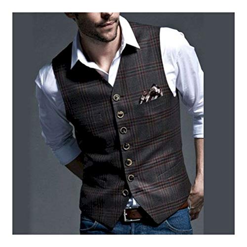 YZRDY Chalecos de Traje Estilo británico de los Hombres Juego del Chaleco del Banquete de Boda sin Mangas del Chaleco de Negocios for los Padrinos de señores de la Tela Escocesa Slim fit