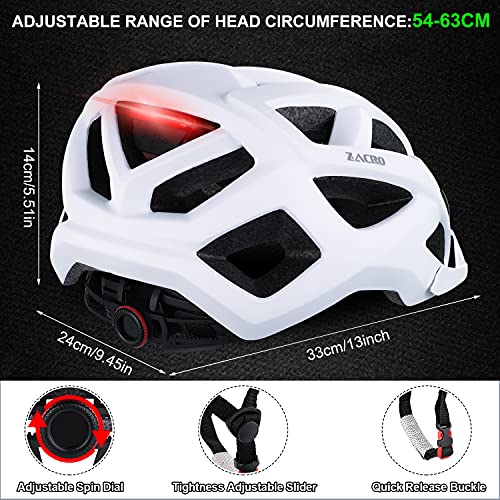 Zacro Casco Bicicleta Montaña MTB - Adulto Cascos Ciclismo con Luz Trasera Recargable y Visera Solar Desmontable, Unisex Casco de Bicicleta Seguridad Superligero Ajustable con Certificado CE, Mate