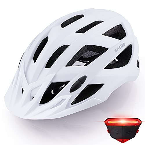 Zacro Casco Bicicleta Montaña MTB - Adulto Cascos Ciclismo con Luz Trasera Recargable y Visera Solar Desmontable, Unisex Casco de Bicicleta Seguridad Superligero Ajustable con Certificado CE, Mate