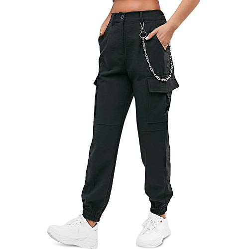 ZAFUL Pantalones cargo para mujer con bolsillos con solapa, camuflaje, Negro , M