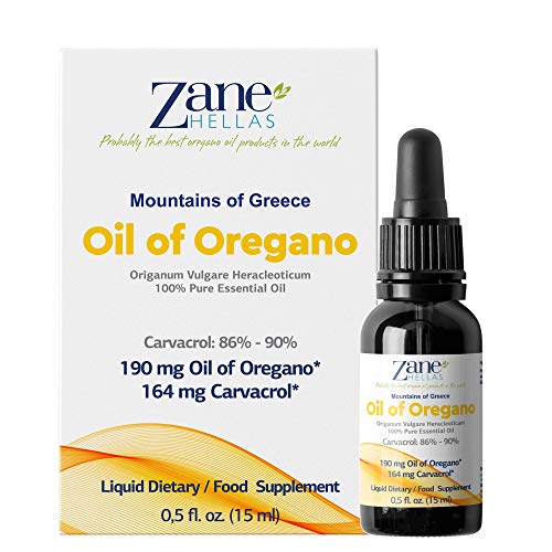 Zane Hellas 100% Aceite de orégano sin diluir.Aceite esencial de orégano griego puro.86% Min Carvacrol.164 mg de Carvacrol por porción.Probablemente el mejor aceite de orégano del mundo.15 ml