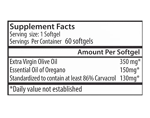 Zane Hellas Oregano Oil Softgels. La mayor concentración del mundo. Cada cápsula contiene un 30% de aceite esencial de orégano griego puro. 130 mg de Carvacrol por cápsula. 60 cápsulas.