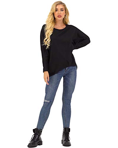 ZANZEA Mujeres Sexy Suelto Sólido Irregular Manga Larga Baggy Jumper Casual Tops Blusa Camiseta 01-Negro L