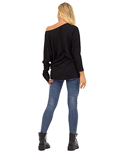 ZANZEA Mujeres Sexy Suelto Sólido Irregular Manga Larga Baggy Jumper Casual Tops Blusa Camiseta 01-Negro L