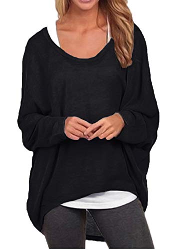 ZANZEA Mujeres Sexy Suelto Sólido Irregular Manga Larga Baggy Jumper Casual Tops Blusa Camiseta 01-Negro L