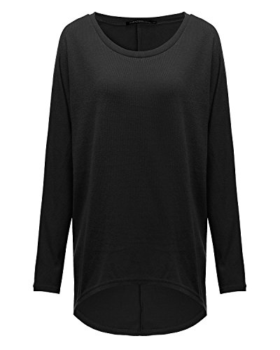 ZANZEA Mujeres Sexy Suelto Sólido Irregular Manga Larga Baggy Jumper Casual Tops Blusa Camiseta 01-Negro L