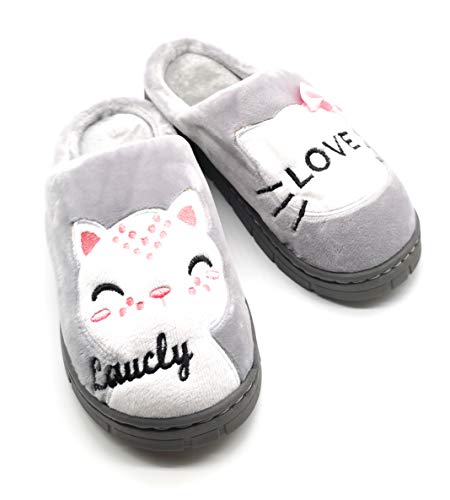 Zapatilla CASA Mujer de Invierno Antideslizantes Algodón Pantufla Peluche Gris 38/39