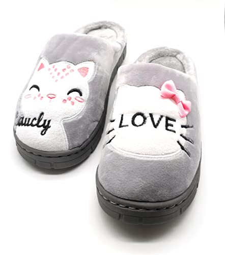 Zapatilla CASA Mujer de Invierno Antideslizantes Algodón Pantufla Peluche Gris 38/39