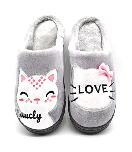 Zapatilla CASA Mujer de Invierno Antideslizantes Algodón Pantufla Peluche Gris 38/39