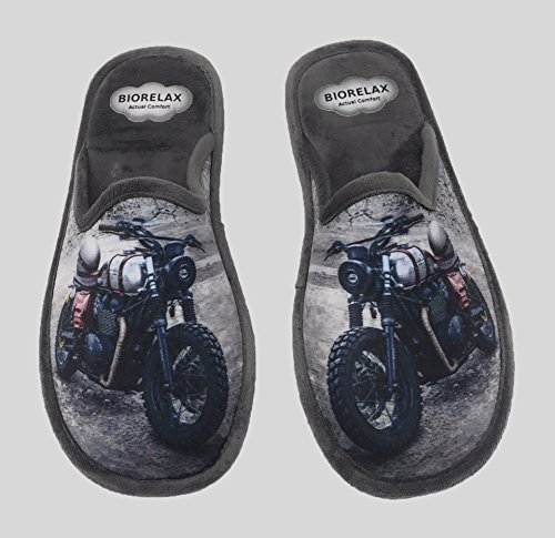 Zapatilla de Estar por casa/Biorelax/Hombre/Mod. Dibujo Moto/Gris/Material Suapel/Suela Goma/con Cámara de Aire/Talla 41