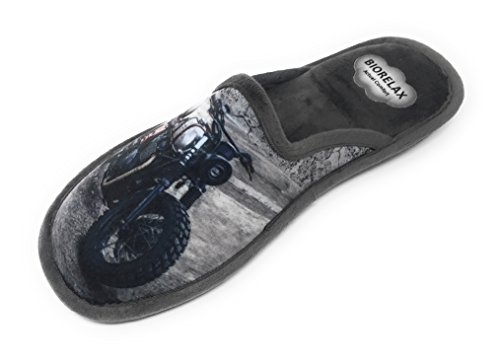 Zapatilla de Estar por casa/Biorelax/Hombre/Mod. Dibujo Moto/Gris/Material Suapel/Suela Goma/con Cámara de Aire/Talla 41