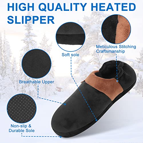 Zapatillas Calefactables, BGFAE Ligero Plush Super Suave Calentador Eléctrico Calentador De Pies Invierno Zapatos Calefactables Pantuflas Cálido Para Oficina e Interior L (40-44)(Negro + Marrón)