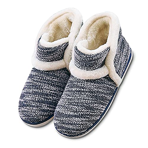 Zapatillas Casa Bota para Unisexo Antideslizante Pantuflas Invierno Pelusa Azul Oscuro 41/42 EU (42/43 Talla Fabricante)