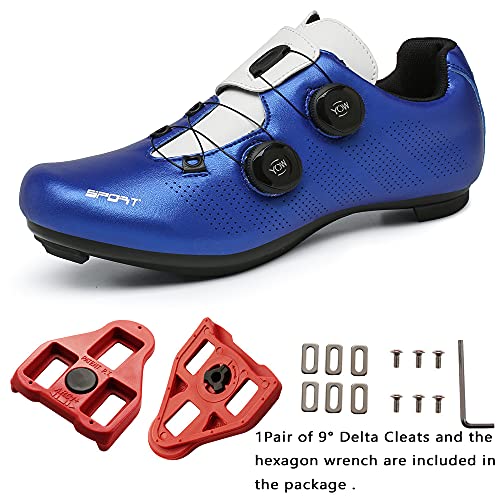 Zapatillas Ciclismo Carretera Hombre Bicicleta Carretera MTB Tacos Respirables calas Pedales Mountain Interior Zapatillas de Ciclismo (Azul, Numeric_43)