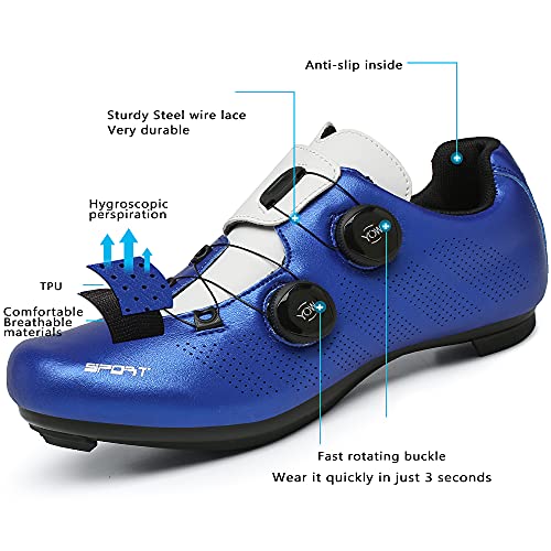 Zapatillas Ciclismo Carretera Hombre Bicicleta Carretera MTB Tacos Respirables calas Pedales Mountain Interior Zapatillas de Ciclismo (Azul, Numeric_43)