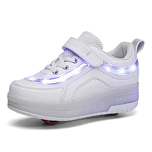 Zapatillas con Ruedas Niña Niño Zapatos con Ruedas y Luces LED Luminosas Flash Rueda Patines Deportivo al Aire Libre Gimnasia Running Niños Zapatos de Skateboard con USB Carga