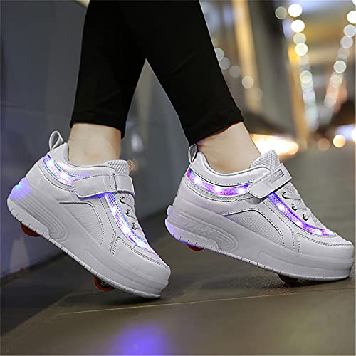 Zapatillas con Ruedas Niña Niño Zapatos con Ruedas y Luces LED Luminosas Flash Rueda Patines Deportivo al Aire Libre Gimnasia Running Niños Zapatos de Skateboard con USB Carga