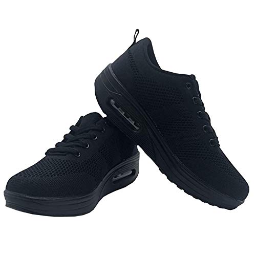 Zapatillas cuña Mujer Deportivas cuña Mujer Zapatos Deporte Gimnasio Zapatillas de Running Ligero Sneakers Cómodos Fitness Zapatos de Trabajo Negro Q 43EU