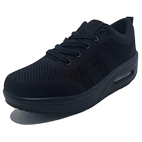 Zapatillas cuña Mujer Deportivas cuña Mujer Zapatos Deporte Gimnasio Zapatillas de Running Ligero Sneakers Cómodos Fitness Zapatos de Trabajo Negro Q 43EU