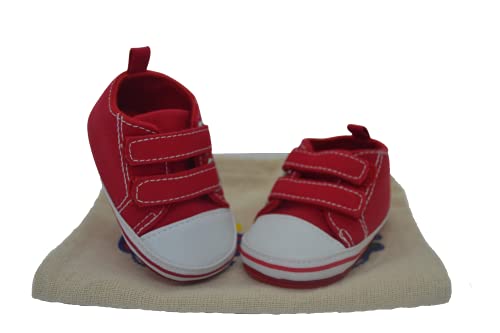 Zapatillas de bebe personalizadas con nombre - Zapatos bebé de lona estilo casual - Regalo bebe personalizado - Zapatos de 0 a 6 Meses (01. ROJO CON NOMBRE, 18)