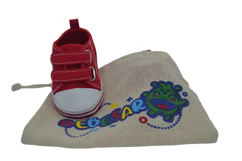 Zapatillas de bebe personalizadas con nombre - Zapatos bebé de lona estilo casual - Regalo bebe personalizado - Zapatos de 0 a 6 Meses (01. ROJO CON NOMBRE, 18)