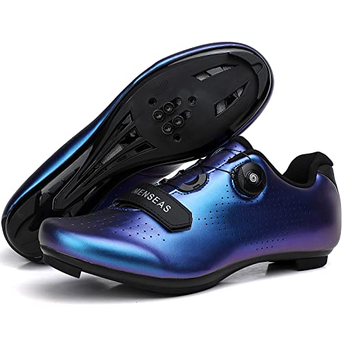 Zapatillas de Ciclismo - Carretera Montaña MTB Bicicleta para Hombre Mujer Calzado de Bicicleta de Carretera Compatible con SPD/SPD-SL de Interior Zapatillas de Ciclismo de Interior E Blue 43 EU