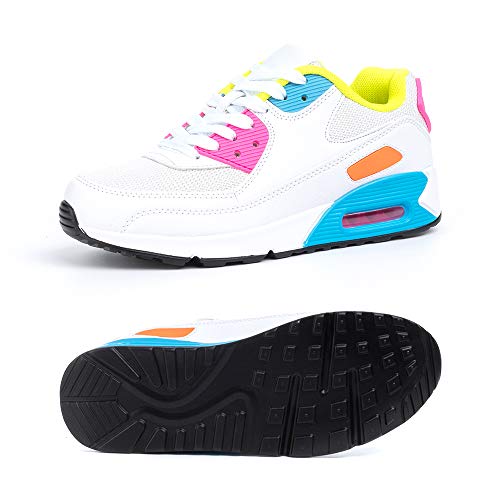 Zapatillas de Deportivas Mujer Zapatos Correr Hombre Running Casual Sneakers Cordones Colchón de Aire Ligero Respirable Calzado BlancoRosa 36