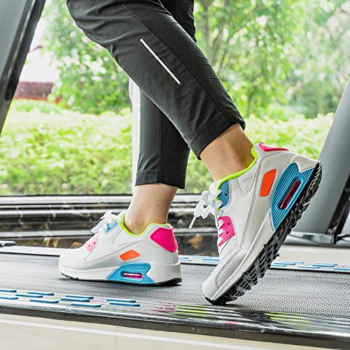 Zapatillas de Deportivas Mujer Zapatos Correr Hombre Running Casual Sneakers Cordones Colchón de Aire Ligero Respirable Calzado BlancoRosa 36