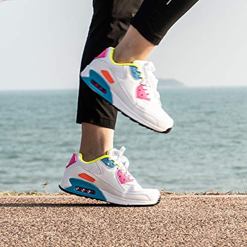 Zapatillas de Deportivas Mujer Zapatos Correr Hombre Running Casual Sneakers Cordones Colchón de Aire Ligero Respirable Calzado BlancoRosa 36