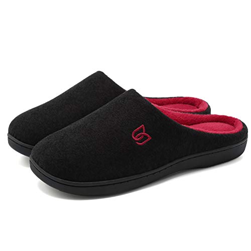 Zapatillas de Estar por casa Mujer Hombre Invierno Interior Pantuflas de casa Negro Rojo 42 43)