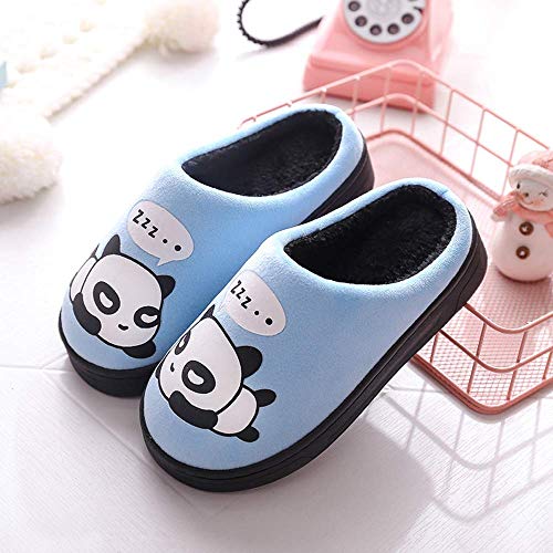 Zapatillas de Estar por Casa para Niñas Niños Otoño Invierno Zapatillas Mujer Hombres Interior Caliente Suave Dibujos Animados Panda Zapatos Azul 33/34 EU = 34/35 CN