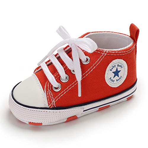 Zapatillas de Lona para Bebé Recién Nacido de 3 a 18 Meses Zapatos de Fondo Suave con Cordón Primeros Pasos de Primavera Otoño para Niños Niñas Pequeños (Rojo, 6-12 Meses)