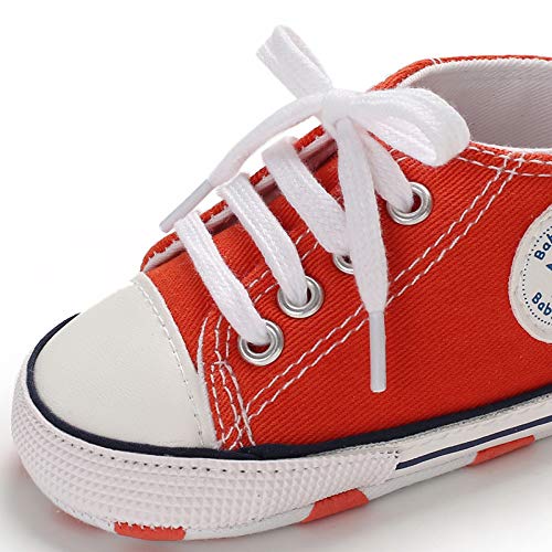 Zapatillas de Lona para Bebé Recién Nacido de 3 a 18 Meses Zapatos de Fondo Suave con Cordón Primeros Pasos de Primavera Otoño para Niños Niñas Pequeños (Rojo, 6-12 Meses)