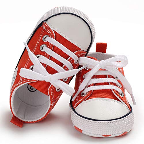 Zapatillas de Lona para Bebé Recién Nacido de 3 a 18 Meses Zapatos de Fondo Suave con Cordón Primeros Pasos de Primavera Otoño para Niños Niñas Pequeños (Rojo, 6-12 Meses)