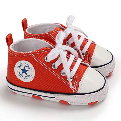 Zapatillas de Lona para Bebé Recién Nacido de 3 a 18 Meses Zapatos de Fondo Suave con Cordón Primeros Pasos de Primavera Otoño para Niños Niñas Pequeños (Rojo, 6-12 Meses)